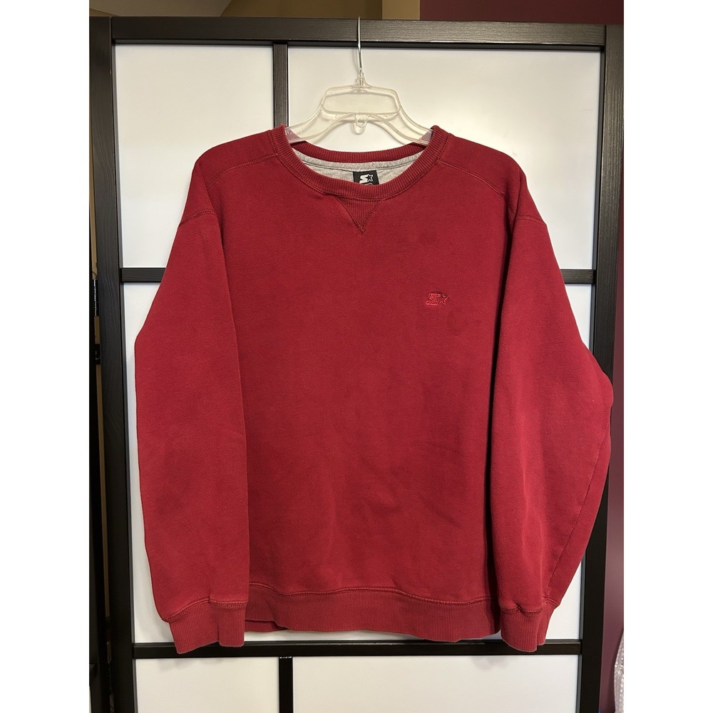 Vintage Starter Sweater Mens L Red Crewneck Pullover Sweatshirt Logo‎ Y2K